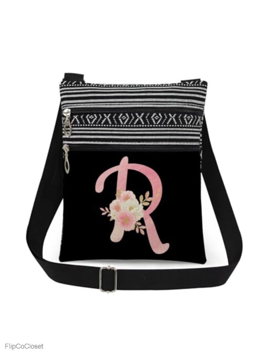 Polyester Floral R Crossbody Bag Adjustable Strap Zipper
